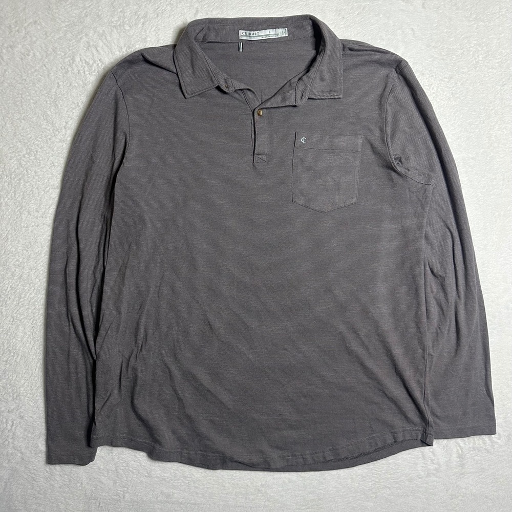 Criquet Men's Long Sleeve Players Shirt Gray Cotton Modal Pocket Polo Large